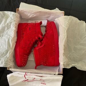 Christian Louboutin Red Studded High-Top Sneakers